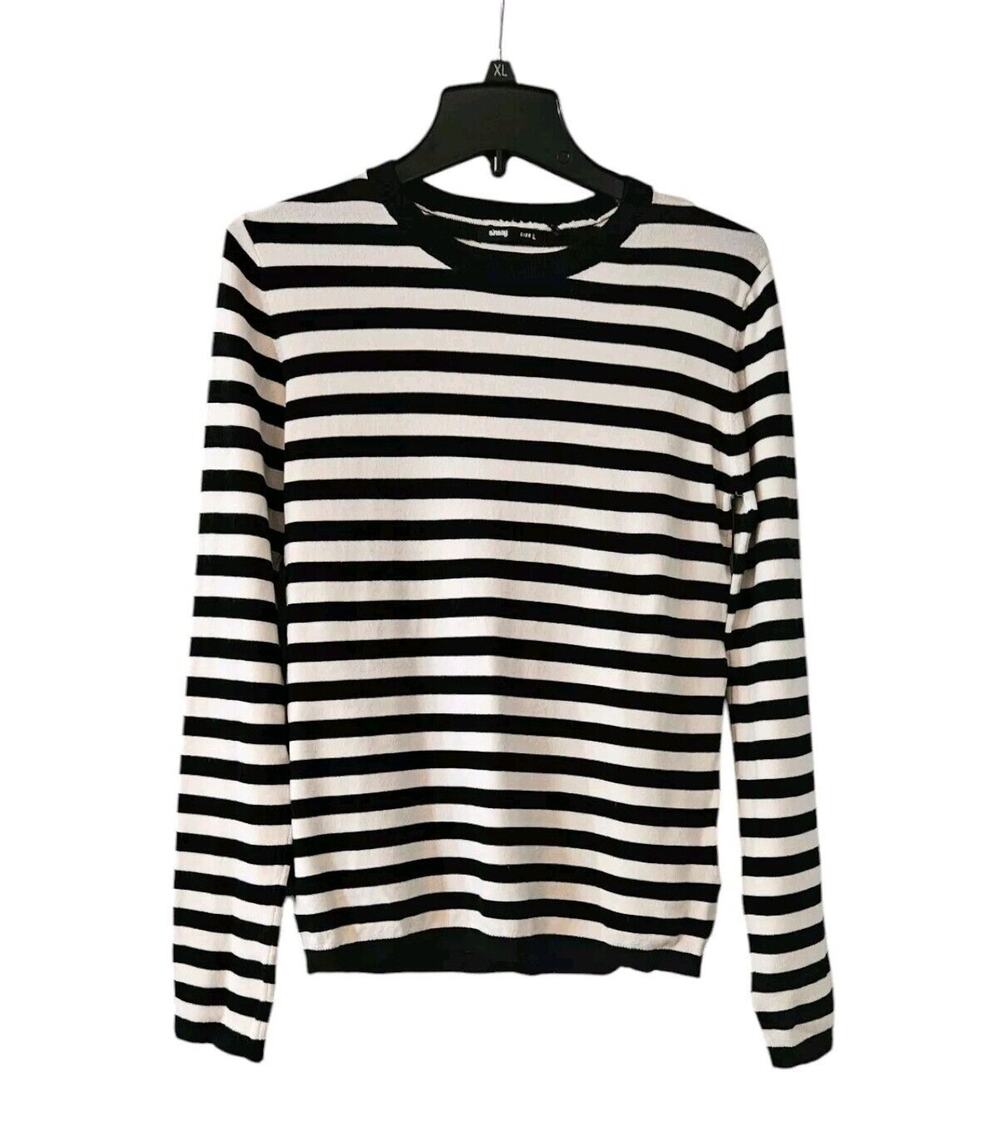 Sinsay Womens LG Black White Striped Sweater Long Sleeve Pullover